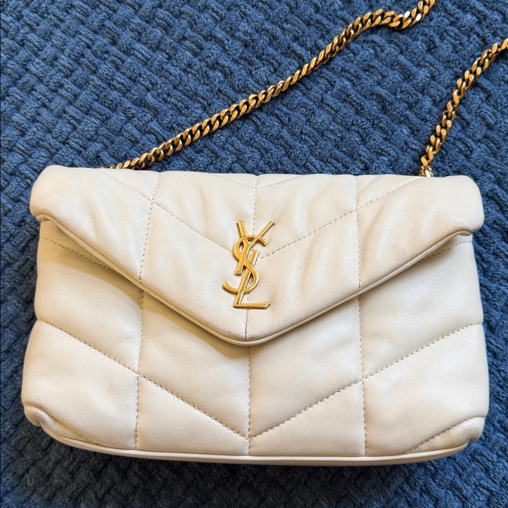 Saint Laurent Cream Quilted Leather Envelope Crossbody with Gold Hardware - Picture 2 of 14